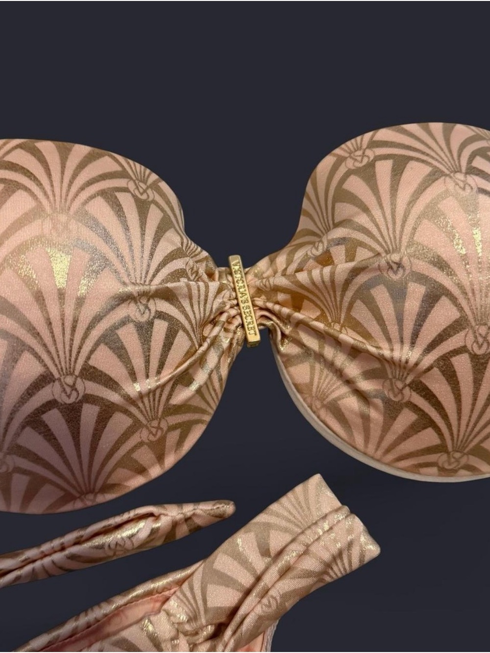 Vintage Victoria Secret Strapless Pink Gold Art Deco Bikini Set - Picture 2 of 3